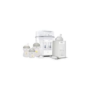 Chicco Starter Set Nouveau-né, stérilisateur électrique, chauffe-biberon et kit de biberon, comprend 3 biberons Natural Feeling avec tétine en silicone souple, idées cadeaux naissance 0 mois