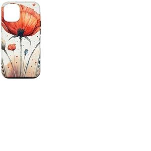 Coque pour iPhone 12/12 Pro Motif fleurs et cœurs de coquelicot style bohème
