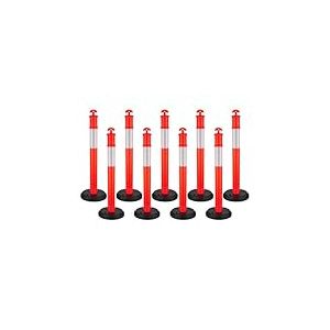 VEVOR Poteau de Signalisation 9PCs 114 cm, Balise de D&eacute;limitation avec Base Remplissable et Bandes R&eacute;fl&eacute;chissantes, D&eacute;lin&eacute;ateur de Circulation pour Contr&ocirc;le des Foules, Chantier Parking, Rouge