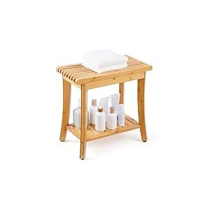 VEVOR Banc de Douche en Bambou, 485 x 288 x 465 mm, Tabouret de Douche &eacute;tanche avec &eacute;tag&egrave;re de Rangement, capacit&eacute; de 149,7 kg, pour Adultes, Personnes &acirc;g&eacute;es, int&eacute;rieur et ext&eacute;rieur, Salle de Bain