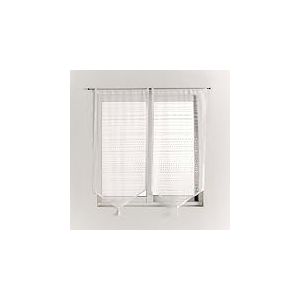 Douceur d'Int&eacute;rieur, Paire de Voilage Passe Tringle &agrave; Pompons (2 x 90 x 160 cm) Celine Blanc, Maille