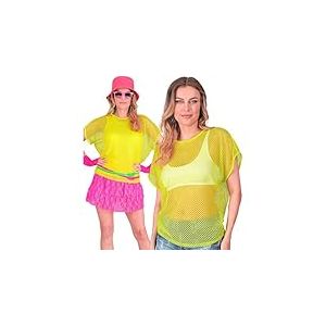 W WIDMANN MILANO Party Fashion - Haut en résille pour femmes, t-shirt en résille, fluo pour festivals et carnaval