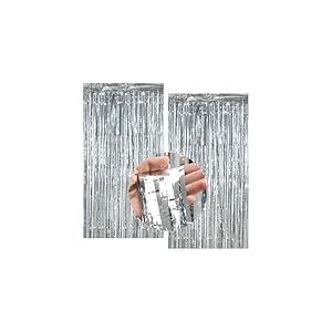 Lot de 2 Rideaux &agrave; lamelles argent&eacute;es - 200 x 100 cm - D&eacute;coration de f&ecirc;te pour f&ecirc;te, Mariage, discoth&egrave;que, d&eacute;coration d'anniversaire
