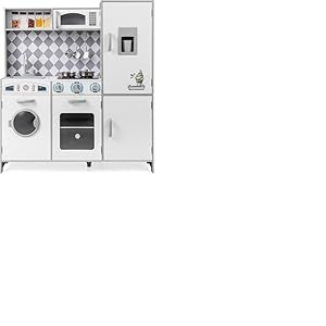 FANTASK Cuisine en Bois pour Enfants à partir de 3 Ans, Cuisine en Bois avec lumière et Son, Cuisine de Jeu avec cuisinière, Machine à Laver, Four, Micro-Ondes, ustensiles de Cuisine