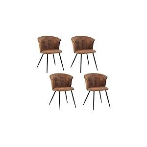 MEUBLE COSY Lot de 4 Chaises de Salle à Manger Rétro Vintage Fauteuil Assise et Dossier Rembourrée en suédine Pieds en métal pour Cuisine Salon Chambre Bureau, Style Industriel, Marron, 55x58x75,5cm