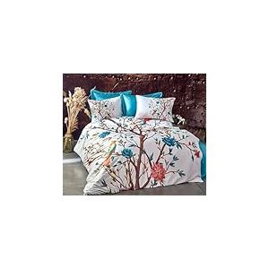 Nuit Des R&ecirc;ves Parure de lit Simple (155 x 200 cm), Turquoise/Blanc/Marron/Rouge, 100% Polyester microsatin et Coton - Fermeture &eacute;clair et Fermeture de l'enveloppe - Lavable en Machine