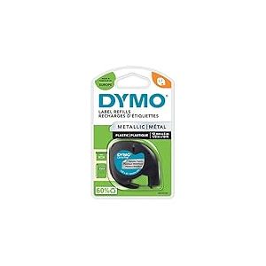 DYMO LetraTag Étiquettes Métallique Authentique | 12 mm x 4 m | Noir sur Argent | Étiquettes autocollantes pour étiqueteuse DYMO LetraTag