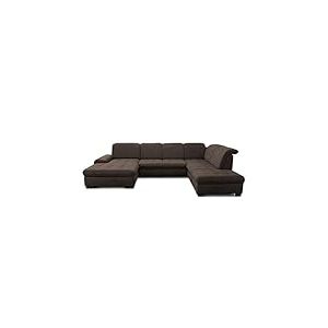 CAVADORE Lexi Canapé en U avec Méridienne XXL, avec Lit, Tiroir De Lit, Espace De Rangement Et Têtière, Élimination des Taches Aisée avec Soft Clean, 329 x 82-99 x 224 cm, Tissu Plat : Marron
