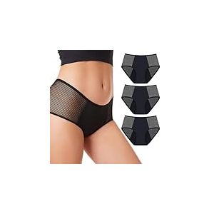 Feel Natural - Pack Culottes Shorty Menstruelles Dentelle - Sous V&ecirc;tement Femmes Noir, Culotte Regle Lavable Anti Fuite - Confort Hygi&eacute;nique, Protection Absorbante - Flux Moyens - Taille L