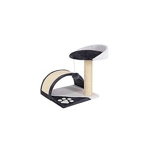 lionto Arbre à Chat Petit avec Balle en Peluche & Arche à griffer, Hauteur 43 cm, Couchage Doux & Stable, Corde en sisal pour Griffes, pour Chats Petits & Grands, Confortable & Compact, Gris/Blanc