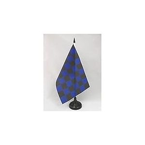 AZ FLAG - Drapeau De Table Damier Noir et bleu 21x14 cm - Petit Drapeau &Agrave; Damiers De Bureau 100% Polyester Avec Hampe De 25cm Et Socle En Plastique Noir