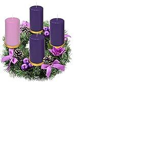 Elite Holiday Products Bougeoir en Forme de Couronne de l'Avent avec Ruban Violet Grand Format 17 x 17 cm