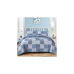 Mybedsoul Parure de lit 3 pièces avec Courtepointe bohème pour Grand lit, Couvre-lit à Carreaux Floraux pour Toutes Les Saisons, Parure de lit réversible en Patchwork pour Grand lit, 228,6 x 228,6 cm