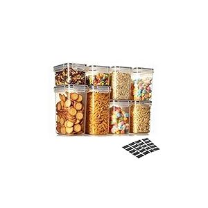 VINATO Boîte de Rangement Cuisine, Hermetique Alimentaire Boite Plastique avec Couvercle Frigo Lot de 8 pour Céréales, Farine, Sucre, Riz, Pâtes Sans Bpa avec Autocollants