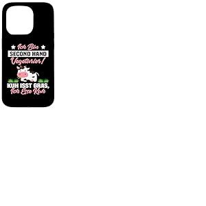 &laquo; Ich Bin Second Hand v&eacute;g&eacute;tarien &raquo; Mange de l'herbe et de la Vache Coque pour iPhone 15 Pro