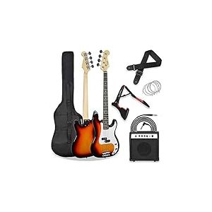 3rd Avenue Pack Guitare Basse Électrique 4/4 Taille Standard pour Débutants avec Amplificateur 15 W, Housse, Jack, Sangle, Stand et Jeu de Cordes de Rechange – Soleil