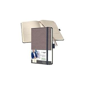 SIGEL C2452 Agenda semainier 2024, motif rétro, A6, couverture rigide, taupe - Conceptum