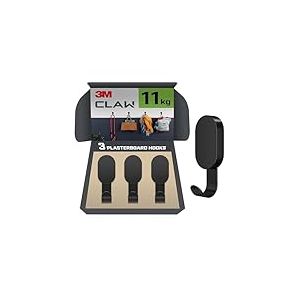 3M CLAW Crochets pour plaque de pl&acirc;tre 7 kg, 3DH25BLK-EU-SIOC, noir, paquet SIOC, 3 crochets