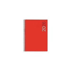 Miquelrius ES-EN-PT &ndash; Agenda journalier 2026 1 page par page A5+ (155 x 213 mm), couverture souple en polypropyl&egrave;ne, spirale, papier 80 g/m&sup2;, planificateur journalier ES-EN-PT Rouge