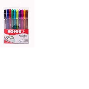 Kores - K1 : Stylos à Bille de Couleur, Stylo à Bille 1 mm à Pointe Moyenne avec Encre Anti-Salissure pour une Écriture Douce, Forme Triangulaire Ergonomique, Paquet de 10 en Couleurs Assorties