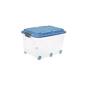 Rotho Roller 6 Boîte de rangement 57l avec couvercle et roues, Plastique (PP) sans BPA, bleu/transparent, 57l (59.5 x 40.0 x 37.0 cm)