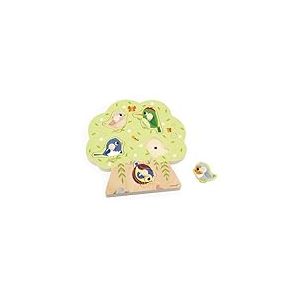Janod - Puzzle Sonore en Bois Oiseaux - 5 Pi&egrave;ces Qui D&eacute;clenchent des Sons d'oiseaux - D&eacute;veloppe la Motricit&eacute; et Audition - D&egrave;s 18 Mois