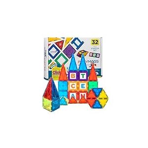 Playmags 3D Blocs Magnétiques pour Les Enfants - en Savoir Formes, Couleurs, et Alphabet STEM Jouets Magnétiques Développer Les Compétences et la Créativité Moteur-Coloré (32 + 6 Set Piece)