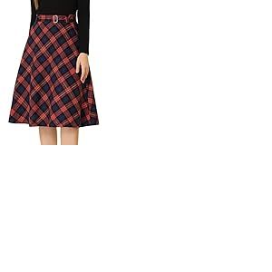 Allegra K Jupe &agrave; Carreaux &eacute;cossais Vintage pour Femme - Taille Haute - Ceinture - Ligne A - Jupe midi, Rouge/Bleu, XS
