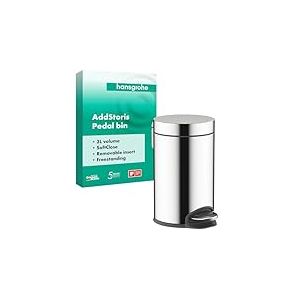 hansgrohe AddStoris - Poubelle de salle de bain avec capacit&eacute; de 3 l, Poubelle &agrave; p&eacute;dale, Accessoires de salle de bain, Soft Close, Chrom&eacute;, 41775000