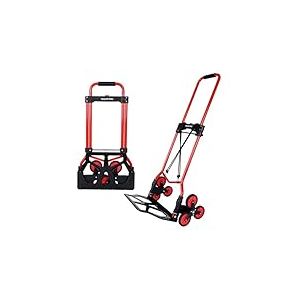 YEAUPE PRO Diable Monte escalier Pliable - Capacit&eacute; de Charge de 50 kg- R&eacute;glable en Hauteur - pour d&eacute;m&eacute;nagement et Objets Lourds - avec 2 Cordes d'extension et poign&eacute;e en &eacute;ponge, Rouge - 3 Roues