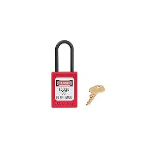 Master Lock Cadenas de consignation Zenex™ thermoplastique diélectrique rouge, 35 mm de large avec anse en nylon de 38 mm, système sans retenue de clé, s'entrouvrant