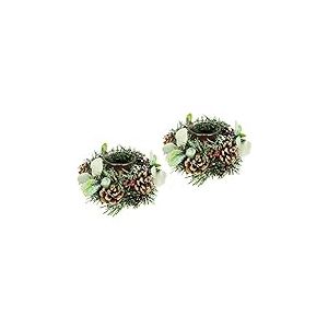 Flair Flower Lot de 2 photophores décorés de Baies artificielles et de Pommes de pin glacées avec Neige Artificielle et Verre