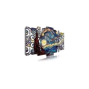 DekoArte 425 - Impression Sur Toile Moderne D'Images Artistiques Numérisées | Toile Décorative Pour Votre Salon Ou Votre Chambre | Style Art Abstrait Van Gogh La Nuit etoilée | 5 Pièces 150 x 80 cm