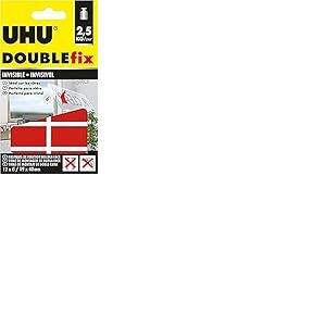 UHU Doublefix - Ruban Adh&eacute;sif Double Face Invisible - Extra-Fort 2,5 kg/pastille - Int&eacute;rieur/Ext&eacute;rieur - Multi-Support : M&eacute;tal, Carrelage, Plastique, Verre, Bois, Pierre - 12 pastilles transparentes