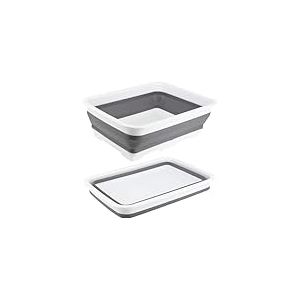 Zuvo Bassine Pliable 10L &ndash; Bassine de Vaisselle Pliable et Portable &ndash; R&eacute;cipient Rectangulaire Gain de Place pour Cuisine, Camping, Caravaning & Ext&eacute;rieur &ndash; Blanc & Gris