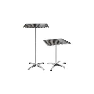 BAKAJI - Table de Bar Haute en Aluminium, pour ext&eacute;rieur 60 x 60cm, avec Hauteur r&eacute;glable 70/110 cm, Plateau en Acier Inoxydable, pour Bar, bistrot, Maison, Jardin, Restaurant