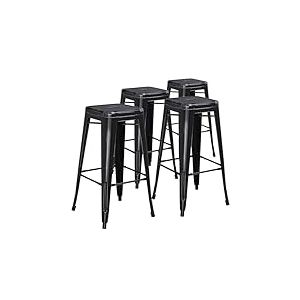 Flash Furniture Meubles Flash Lot de 4 tabourets de Bar en métal qualité Commerciale 76,2 cm de Haut, Fer, Plastique, Noir Vieilli