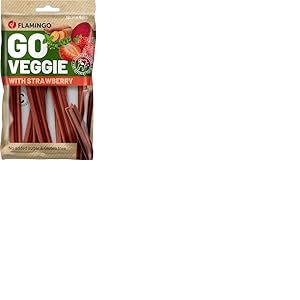Flamingo Friandise Veggie pour Chien Bâton avec Fraise – 6 pièces de 12cm, 78g – Bâtonnet à la Fraise Rouge | Snack Dentaire sans Viande, Faible en Graisses