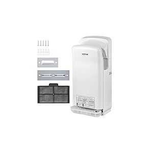 VEVOR S&egrave;che-Mains Automatique 2000W S&egrave;che Main Air Puls&eacute; &Eacute;lectrique Commercial ABS Super Puissant Filtration HEPA 43℃ Moteur &agrave; Balais Carbone pour S&eacute;cher S&eacute;chage Mains Toilettes 290x220x685 mm Blanc