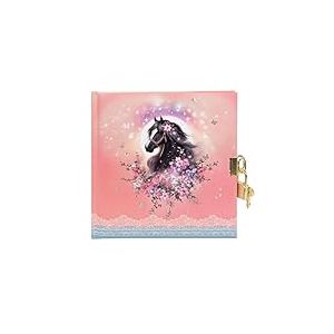 goldbuch 44 141 Luna Journal intime pour enfant, avec 96 pages, bloc-notes verrouillable, avec cadenas et 2 cl&eacute;s, couverture imprim&eacute;e, env. 16,5 x 16,5 cm, motif de chevaux avec fleurs, rose