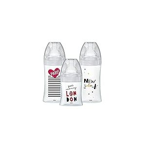 DODIE Kit Naissance - 3 Biberons Anti-Colique Sensation+ en Verre (1x150 mL; 2x270 mL) - T&eacute;tine Plate - Sans BPA &ndash; City