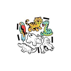 Baker Ross FE225 Aimants d'art d’animaux de la jungle à colorier - paquet de 15, aimants pour enfants, aimant de réfrigérateur pour enfants, créez votre propre kit d'aimants