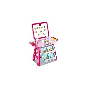 BAKAJI Tableau magnétique pour enfants 2 en 1 double zone de dessin avec béquille et compartiments avec accessoires chiffres et lettres dimensions 43 x 39,5 x 74 cm (rose)