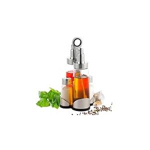 Avilia Lot de 5 pièces d'huile et vinaigre/sel et poivre en verre et acier inoxydable 200/60 ml argent – Dimensions 22 x 9,8 x 11 cm – Matériaux résistants et faciles à nettoyer – Support ergonomique