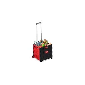 Relaxdays 10027691_47 Chariot de courses pliable, poignée, roulettes en caoutchouc, 35 kg, poussette de marché, aluminium, rouge, plastique, 98 x 45,5 x 37 cm