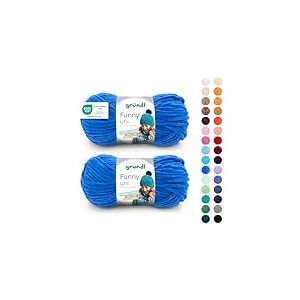 Gründl Wolle Funny uni - laine chenille douce pour le crochet - fil chenille 100% polyester, 2 pelotes (100 g/ 120 m, taille des aiguilles : 5-6) - bleu royal