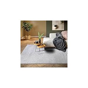 ELLE Decoration Panglao Tapis Moderne &agrave; Poils Longs &ndash; Tapis de Salon Moelleux &ndash; Effet tr&egrave;s Profond Skandi Boho g&eacute;om&eacute;trique, Vagues &ndash; pour Salon, Chambre &agrave; Coucher, Cuisine, Gris Clair, 160 x 235 cm