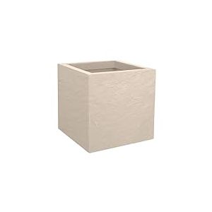 EDA - Pot Carr&eacute; Volcania'Up 21 L - D&eacute;cor Imitation Pierre - Simple Paroi - Zone de R&eacute;tention d'eau - 29,5 x 29,5 x 29,5 cm - Beige Calcaire
