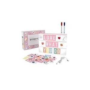 Light Box Rose avec 400 Lettres et Emojis, 2 Marqueurs - BONNYCO | Ç Inclus | Boite Lumineuse Message Ideal Decoration Maison Chambre Bureau | Tableau Lumineux Idee Cadeau Ado Fille et Femme Original