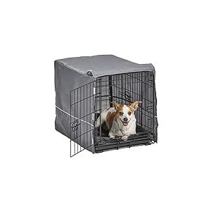 New World B24DD-KIT Kit cage pour chien &agrave; double porte ; Kit cage pour chien comprenant une cage &agrave; deux portes, un lit pour chien gris assorti et une housse de cage grise, 60,96 cm